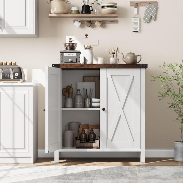 GarveeMore Buffet Sideboard mit 2 Türen Küchenschrank Aufbewahrungsschrank 76X40X80cm Sideboard Weiß Küchenschrank mit 2 Türen