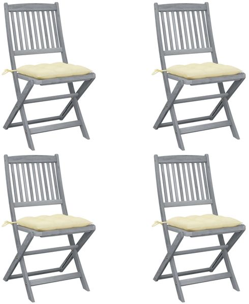 vidaXL Klappbare Gartenstühle 4 Stk. mit Kissen Massivholz Akazie 3064580