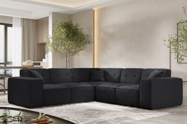 Ecksofa Designersofa CESINA in Stoff Ascot Bukla Schwarz Seite Universal