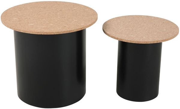 Beistelltisch 2er Set aus MDF mit Kork Natur und schwarzem Säulenfuß