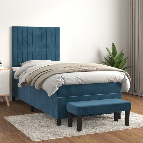 vidaXL Boxspringbett mit Matratze Dunkelblau 90x200 cm Samt 3137945