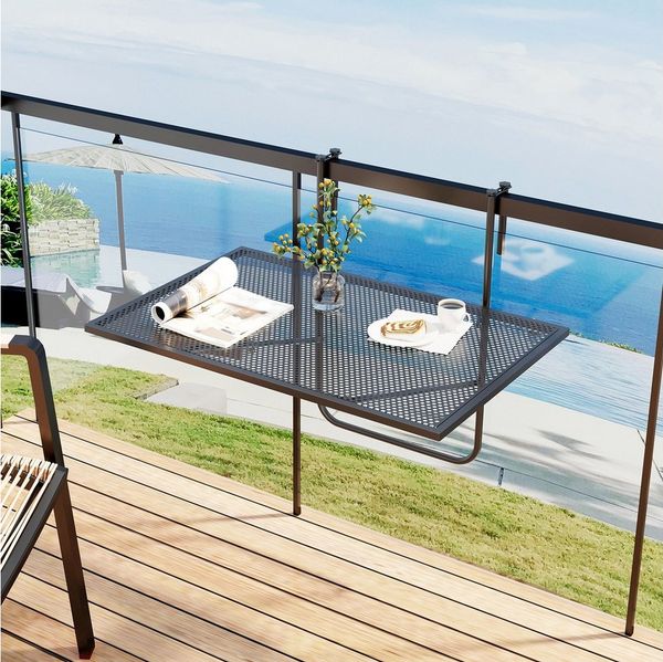 COSTWAY Balkonhängetisch klappbar, Balkontisch klein, Terrassetisch Metall, schwarz