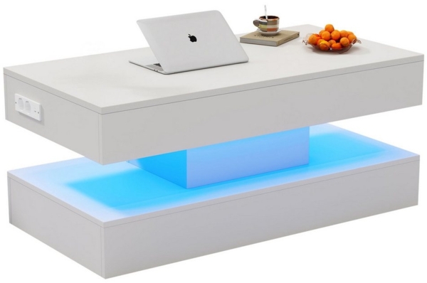 HAUSS SPOLE Couchtisch mit LED-Beleuchtung und Stauraum - Beistelltisch mit hydraulischem Hub (Satztisch, Wohnzimmertisch, 1-St, 50 kg belastbar), mit LED-Beleuchtung und verstecktem Stauraum