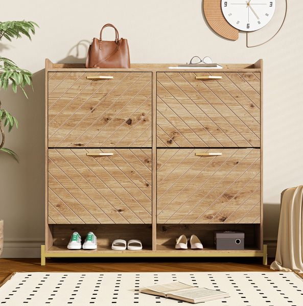 Schuhschrank 108,5 x 24 x 100 cm – platzsparender Klappschuhschrank aus MDF in Holzoptik mit Metallfüßen