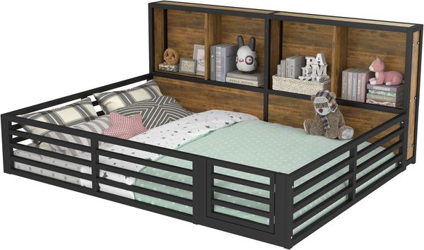 Zaunbett, 140x200 cm, Daybett, Plattform,Bettseite mit Staufach, Bett mit Lattenrost ( Ohne Matratze), Brüstung,Metall, Schwarz Bild 7