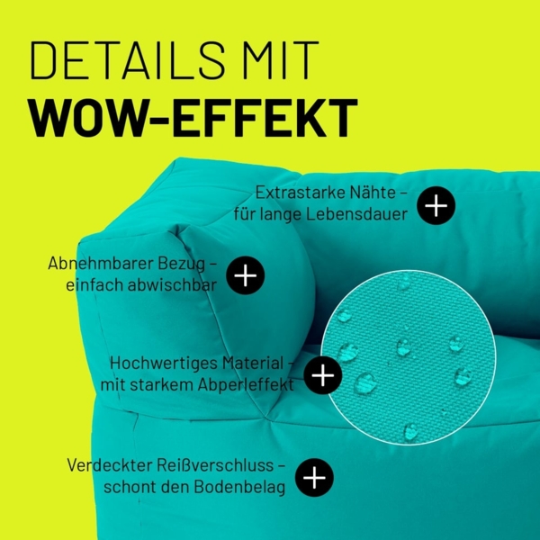 Lumaland Sitzsack-Sofa, Polyester, Sessel, Türkis, 70 x 72 x 96 cm Bild 5