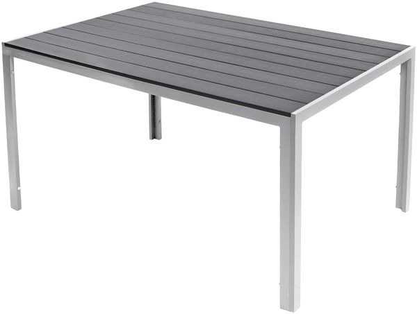 7tlg Gartenmöbel Set Alu silber Non-Wood 180x90cm + 6 Stapelstühlen
