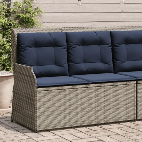 vidaXL Gartenbank mit Liegefunktion und Kissen Grau Polyrattan 368953