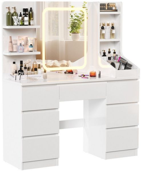 HOMALL Schminktisch Schminktisch Spiegel und LED Mit 7 Schubladen 8 Ablagefächern ostern (GroBe: 110 40*139 cm Einstellbare drei Farbtemperaturen, um thr perfektes Make-up zu prasentieren ostern geschenke)
