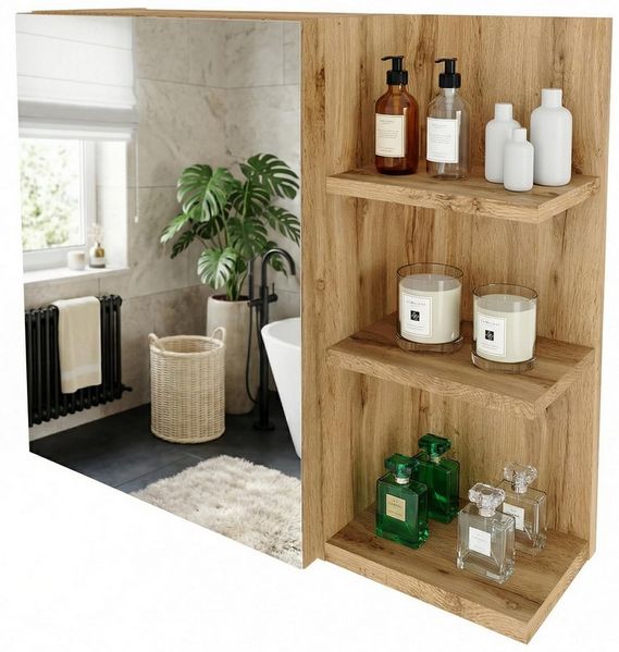 TREND WERK Spiegelschrank Badezimmer mit Ablage & Stauraum (59×16×50 cm Hängender Badezimmerschrank zur Wandmontage mit Regal) – modern & pflegeleicht