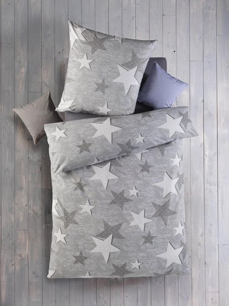 Carpe Sonno Bettwäsche 135x200 aus 100% Baumwolle - Sterne Muster Grau - Renforce - OEKO TEX, Renforce, 2 teilig, Mit Reißverschluss - Geeignet von Sommer bis Winter