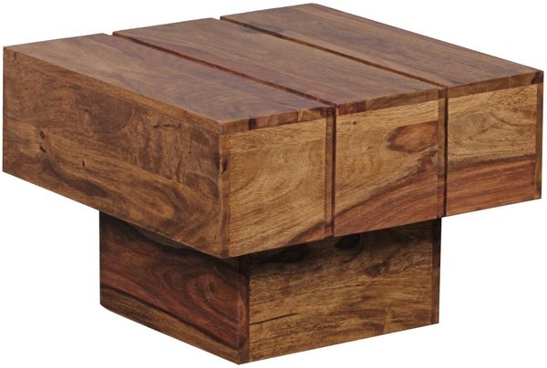 Beistelltisch Massivholz Sheesham Wohnzimmertisch 44 x 44 x 30 cm Couchtisch Massiv Landhaus Cube quadratisch