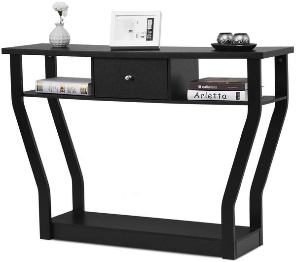 COSTWAY Konsolentisch schwarz, Flurtisch mit Schublade und Regal, Beistelltisch fuer Eingang, Wohnzimmer Schlafzimmer