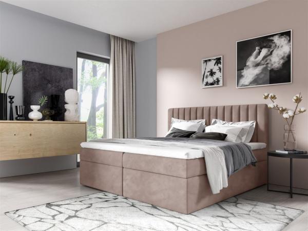 Boxspringbett Schlafzimmerbett LINNEA 140x200cm Stoff Rose inkl. Bettkasten