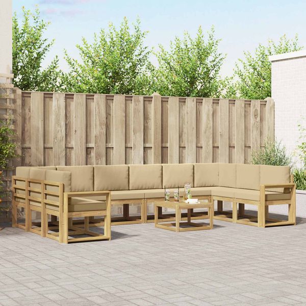 vidaXL Outdoor-Sofagarnitur mit Kissen 11 pcs Weiß und Beige 3388332