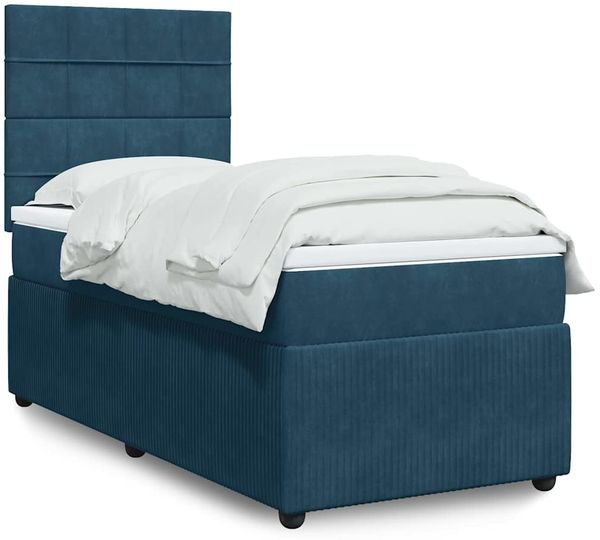 vidaXL Boxspringbett mit Matratze Dunkelblau 90x190 cm Samt 3292218