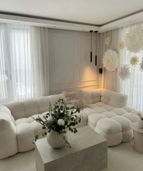 Nobelaa 'Aster' Ecksofa mit Ottomane, Teddy-Bouclé weiß, 70 x 170 x 330 cm, Links Bild 2