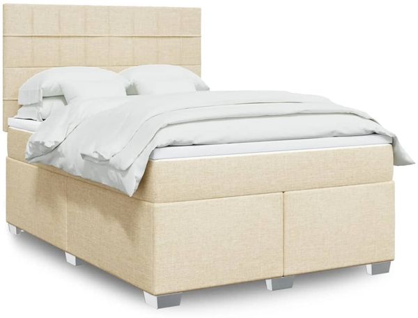 vidaXL Boxspringbett mit Matratze Creme 160x200 cm Stoff 3290544