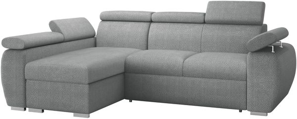Ecksofa Boston Mini mit Schlaffunktion, Bettkasten, Einstellbare Kopfstützen (Farbe: Flow 17, Seite: Links, LC+2r)