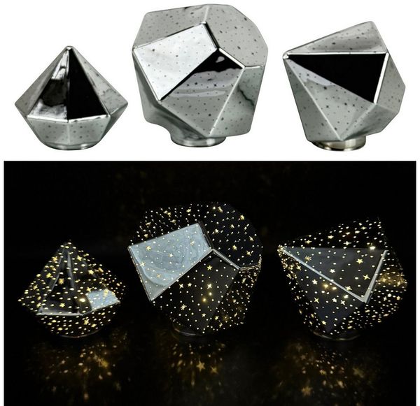 Online-Fuchs LED Dekoobjekt Stimmungslicht - 3 Diamanten aus Glas mit LED-Lichterkette & Timer, Dauerleuchten oder sichter Funkeleffekt, warmweiße LED-Beleuchtung, inklusive praktischer 6-Stunden Timerfunktion