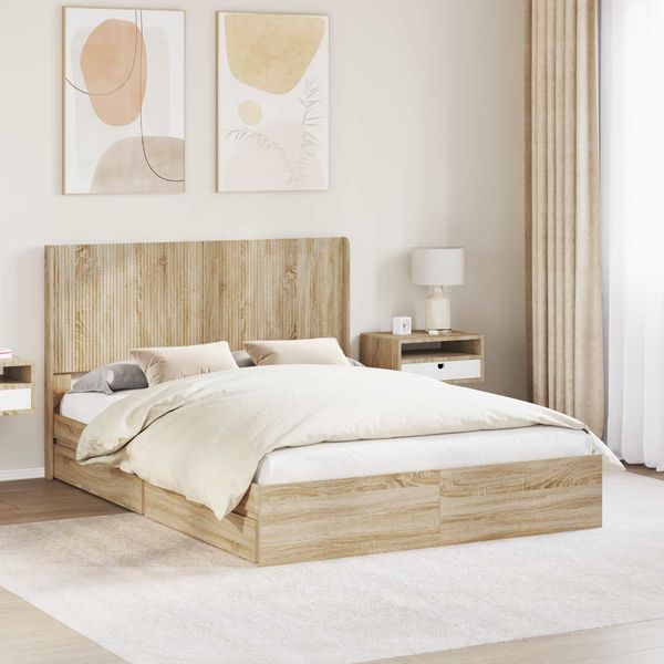 vidaXL Bettgestell mit Stauraum und Kopfteil Sonoma-Eiche 120 x 200 cm 3414039