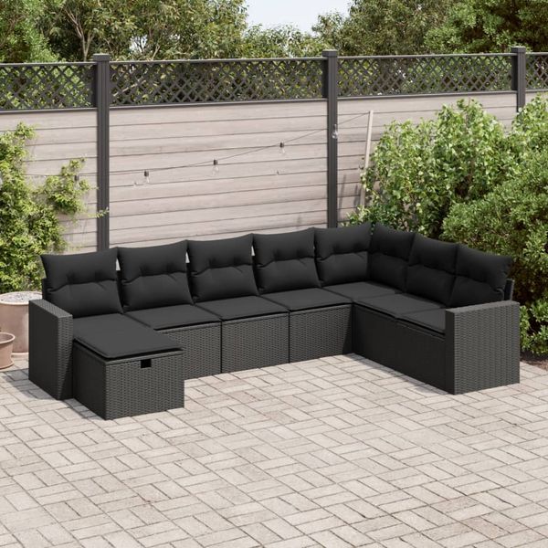 vidaXL 8-tlg. Garten-Sofagarnitur mit Kissen Schwarz Poly Rattan 3325431