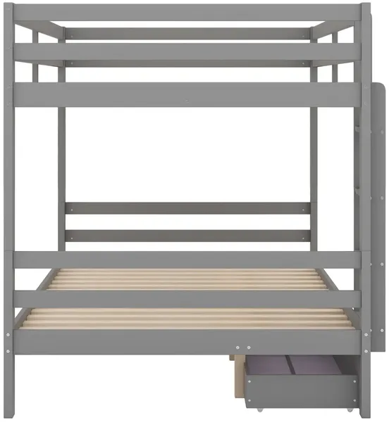 Etagenbett mit Leiter, Rausfallschutz, Lattenrost und Schubladen, 140x200 cm, Kinderbett Bild 10