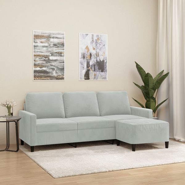 vidaXL 3-Sitzer-Sofa mit Hocker Hellgrau 180 cm Samt 3201055