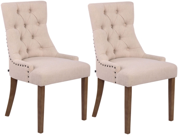 CLP 2er Set Esszimmerstuhl Aberdeen Stoff mit Gestell aus Kautschukholz,creme antik-hell