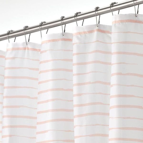 mDesign Duschvorhang Badewannenvorhang Streifenmuster Polyester Weiß / Rosa