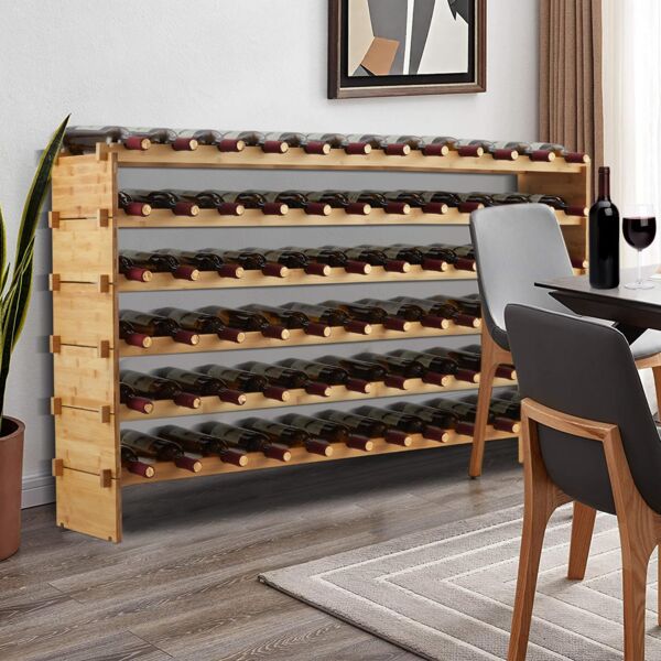 GarveeHome Weinregal Wein Regal Bambus Stapelbar Flaschenregal Flaschenständer AA-Qualität Ohne Schrauben, Platzsparend Für Keller, Bar, Küche & Esszimmer