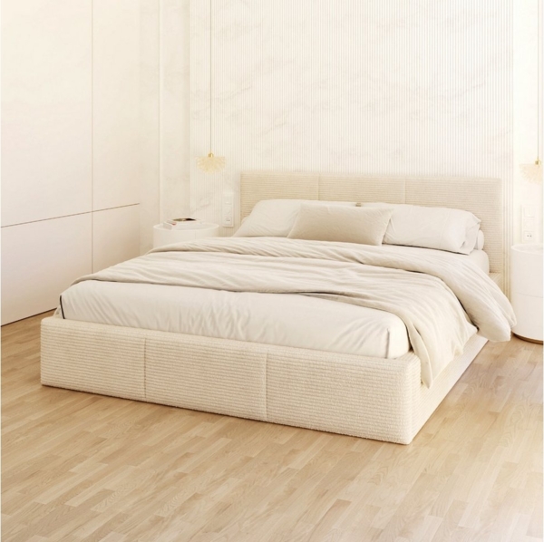 FDM Polsterbett AMBER modern mit Bettkasten MADE IN EU - mit Cord Bezug (verfügbar 90x200 120x200 140x200 160x200 180x200cm, Bettrahmen, Bett, mit großen gepolsterten Kopfteil, mit Bettkasten zum aufklappen), Hebbarer Metallrahmen, Bettkasten, mit/ohne...