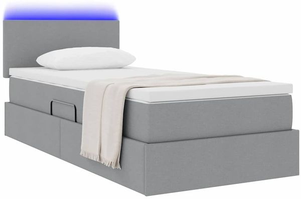 vidaXL Bett mit Stauraum und LED mit LED Hellgrau 100 x 200 cm Stoff 3371061 Bild 3