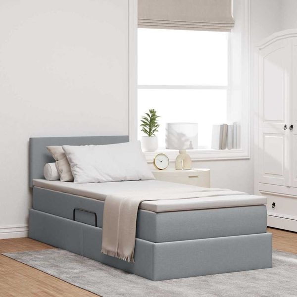 vidaXL Bett mit Stauraum und LED mit LED Hellgrau 100 x 200 cm Stoff 3371061
