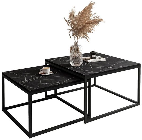 Lookway Couchtisch YOSHI 2in1 Schwarz Grigia Pietra (2er-Set), Breite: 70 cm und 60 cm