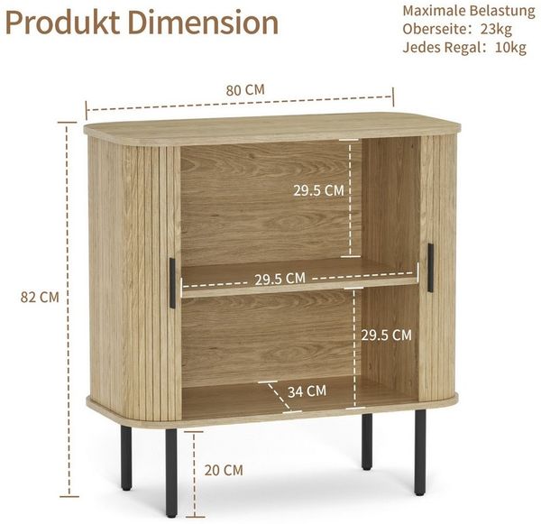 FiveWillowise Sideboard Vielfältiger Aufbewahrungsschrank, Küchenschrank mit 2 Schiebetüren (1 St), Anrichte, Buffetschrank, Kaffeebar-Schrank, 80 x 40 x 82cm