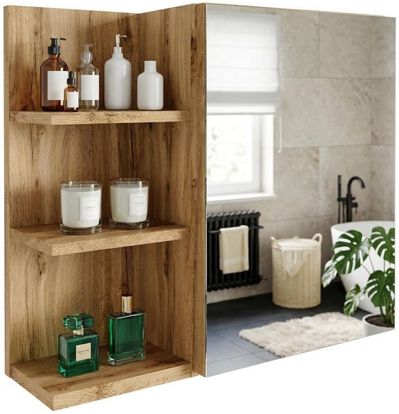 TREND WERK Spiegelschrank Badezimmer mit Ablage & Stauraum (59×16×50 cm Hängender Badezimmerschrank zur Wandmontage mit Regal) – modern & pflegeleicht