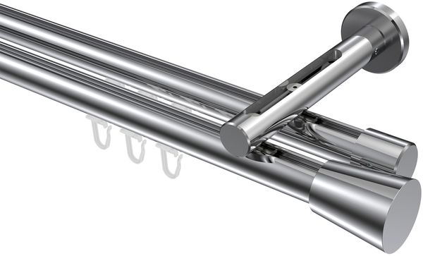 Innenlauf-Gardinenstangen-Set Siteno Sitra 100 cm, 2-läufig, 20 mm Ø Chrom