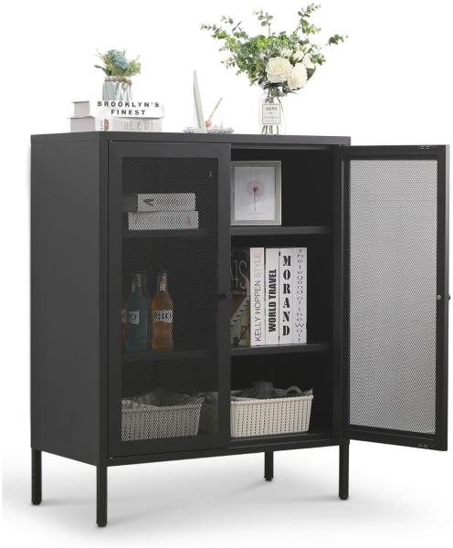 Coemo Highboard Mesh aus Metall mit Meshtüren Schwarz