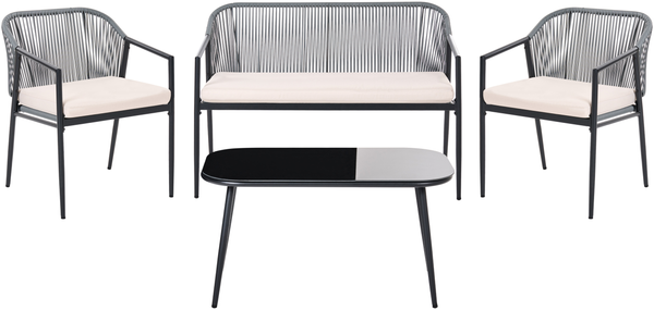 FLERO 4-Sitzer Lounge Set mit Tisch Schwarz Polyrattan