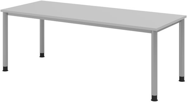 bümö höhenverstellbarer Schreibtisch H-Serie 200x80 cm in grau, Gestell in Silber - PC Tisch für's Büro manuell höhenverstellbar, Computertisch verstellbar, HS-20-5-S