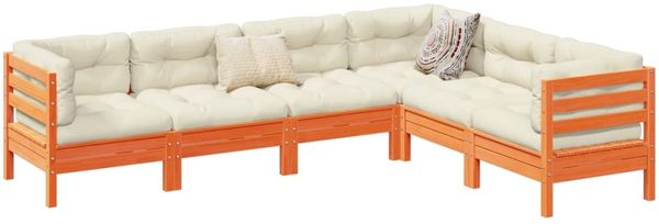 vidaXL 6-tlg. Garten-Sofagarnitur mit Kissen Wachsbraun Kiefernholz 3299460