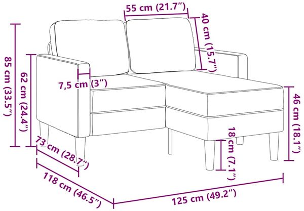 vidaXL 2-Sitzer-Sofa mit Chaiselongue L-Form Hellgrau 125 cm Leinen 4107076 Bild 9