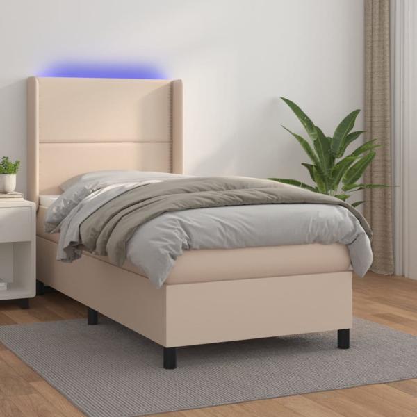 vidaXL Polsterbett mit Matratze & LED Cappuccino-Braun 90x200cm [3139306]