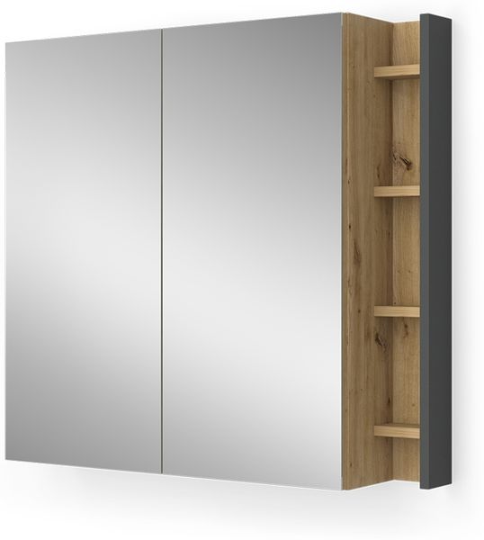 Badspiegelschrank Edelin Anthrazit/Artisan 80 x 75 cm mit Regalen Vicco