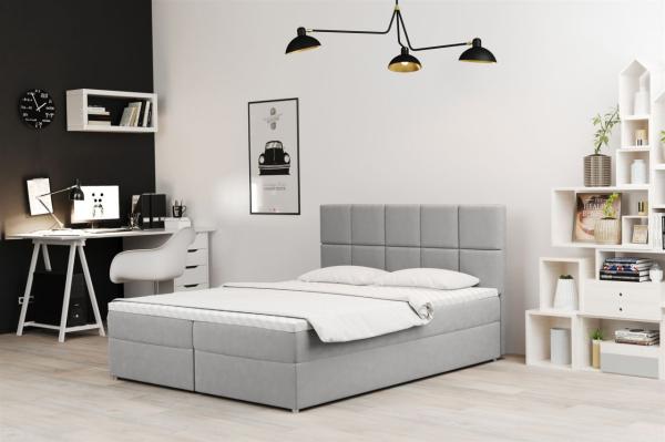 Boxspringbett Schlafzimmerbett FRASCO 180x200cm in Stoff Soro Hellgrau