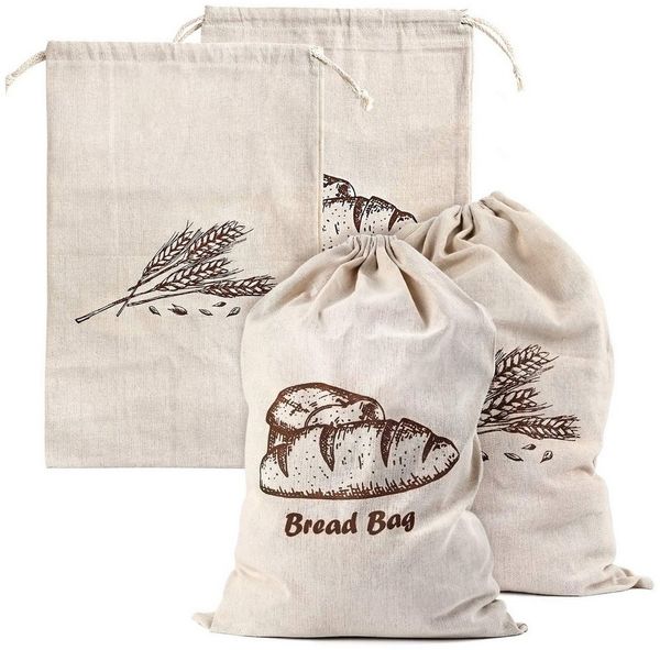 Agger Brottasche Leinen-Brotbeutel für selbstgebackenes Brot 45cm×30cm – 4 Stück, (4-tlg), Wiederverwendbar, große Aufbewahrung für handwerkliches Brot