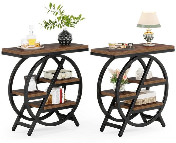 Tribesigns Beistelltisch 65cm Couchtische, Sofatisch mit 3 Ablagen, Couchtisch mit Metallrahmen