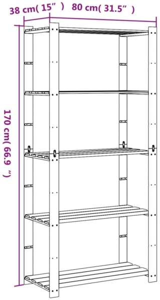 vidaXL Lagerregal mit 5 Böden Schwarz 80x38x170 cm Massivholz Kiefer 373407 Bild 6