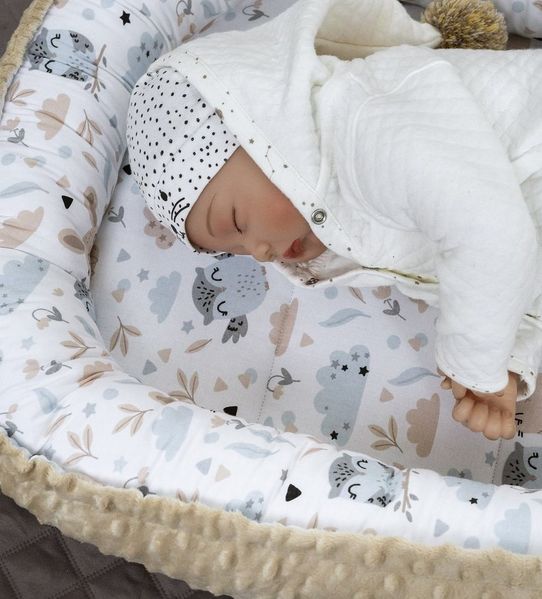 Loolay Bettnestchen Hase BEIGE Weiß/ MINKY Fleece 5 TLG SET Babynest Babyausstattung, (Nestchen SET PREMIUM Geschenk SETS für Neugeborene, 5-tlg, Neugeborene Nestchen, Babynestchen, Reisebett Unterlage), NESTCHEN + DECKE + MATRATZE + Bärchen + Schmette...